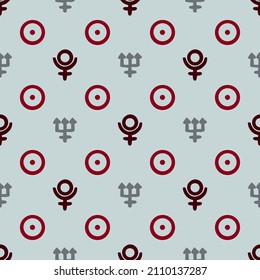 Vector seamless astrological pattern with planets, stars and pattern with alchemy symbols. Abstract occult and mystic signs. Magic print and astrology background. Seamless pattern.