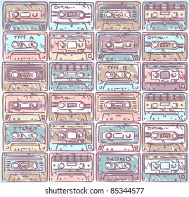 vector seamless audio tape doodle pattern