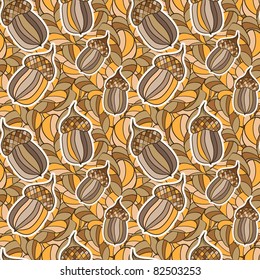 vector seamless autumn background with acorns and oak leaves