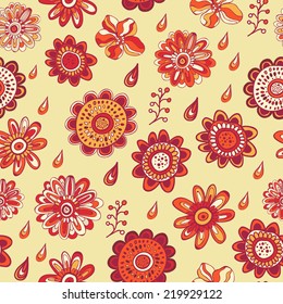 Vector seamless autumn doodle flower pattern.