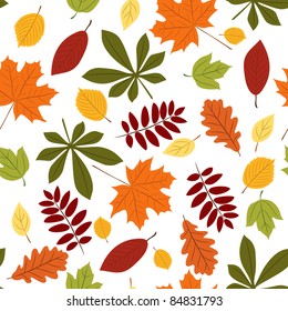 Vector seamless with autumn many-colored leaves. Cartoon style.