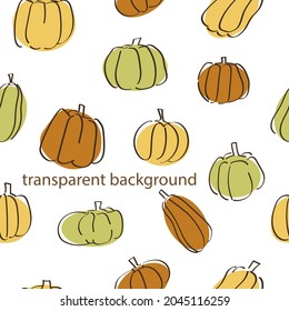 Vector seamless autumn pattern with abstract pumpkins on transparent background nice Halloween or Thanksgiving decoration