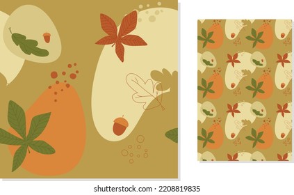 Vector seamless autumn pattern. Leaves, acorns on abstract background. For wallpapers, textile, prints, cards etc.
