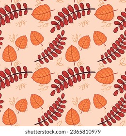 Vector seamless autumn pattern with leaves on a light background. You can use it for textiles, gift wrapping, backgrounds, etc. Vector stock seamless pattern.