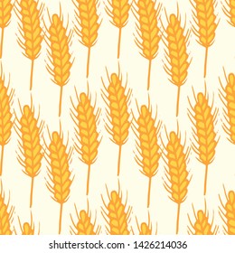 vector seamless autumn pattern with spikelets of wheat