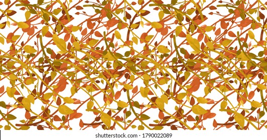 Vector seamless autumn watercolor pattern, colorful background template, orange and yellow leaves, autumn season foliage, hand drawn illustration.