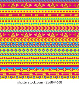 vector seamless aztec pattern in bright color scheme