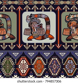 Vector seamless Aztec pattern. Mexican ornamental border. Colorful wallpaper