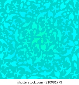 Vector seamless azure pattern of sea animals and fish