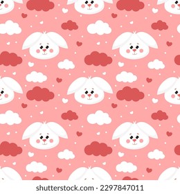 Vector seamless baby pattern, backdrop for wallpaper, print, textile, fabric, wrapping. Cute bunny on pink background. Baby shower, newborn concept