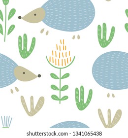 Vector Seamless Baby Pattern with Cute Forest Animals. Nursery Scandinavian Style Pattern