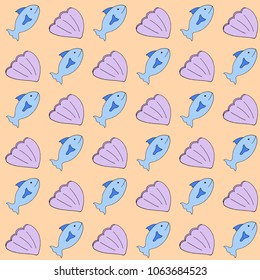 Vector seamless baby pattern with fish and shell