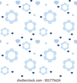 Vector seamless baby pattern flowers and hearts