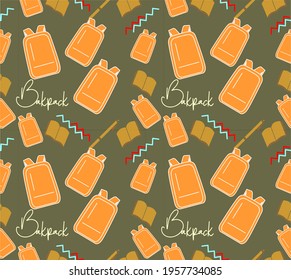 Vector seamless back to school pattern with books, backpacks, pens, pencils