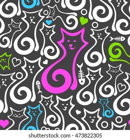 Vector seamless background with abstract cats. Eps-8.