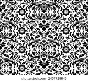 Vector seamless background. Abstract decorative floral pattern in black color. Ideal for textile design, prints, covers, cards, invitations and posters.