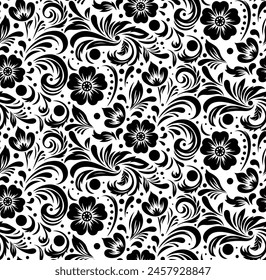 Vector seamless background. Abstract decorative floral pattern in black color. Ideal for textile design, prints, covers, cards, invitations and posters.