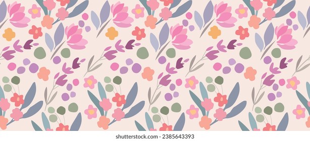 Vector seamless background. Abstract floral pattern. Modern, bright and colorful print on a light background. Ideal for textile design, screensavers, covers, cards, invitations and posters.