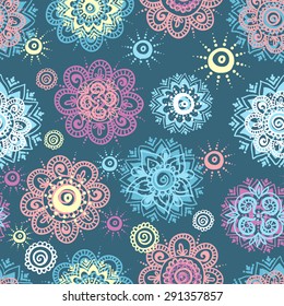 Vector seamless background with abstract floral elements in indian style. Ornamental pattern