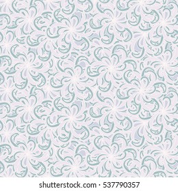 Vector seamless background with abstract flowers. Endless hand-drawn colorful pattern with doodle elements. Use for wallpaper, textile, book cover, clothes. Make in grey, green and white colors