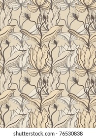 vector seamless background with abstract flowers, retro style,  clipping masks