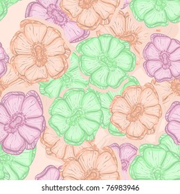 vector seamless background with abstract flowers, clipping masks