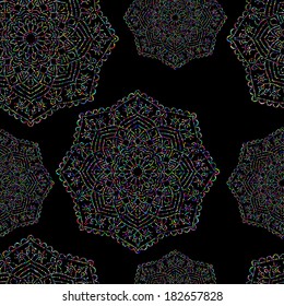 Vector seamless background, abstract illustration with mandalas. 