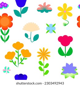 Vector seamless background of abstract minimalistic geometric elements. Modern simple different shapes in the form of a flower, logos isolated on a white background. brightly colored plants.