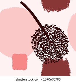 Vector seamless background with abstract shapes and illustration of plant. Scandinavian Style. For wallpaper, posters, textile print, wrapping paper, greeting card template, social media post