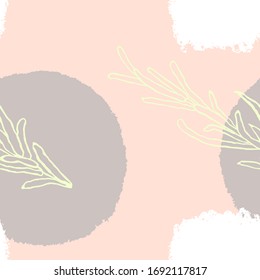 Vector seamless background with abstract shapes and illustration of plant. Scandinavian Style. For wallpaper, posters, textile print, wrapping paper, greeting card template, social media post