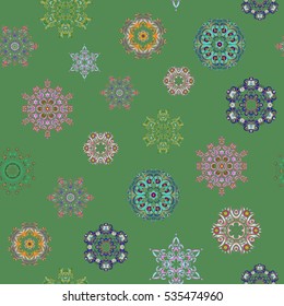 Vector seamless background. Abstract seamless snowflakes design. Textile print for bed linen, jacket, package design, fabric and fashion concepts. Snowflakes seamless pattern with watercolor effect.