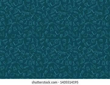 Vector seamless background with accessories for school. Back to school. Hand drawn doodle Icons on blue.