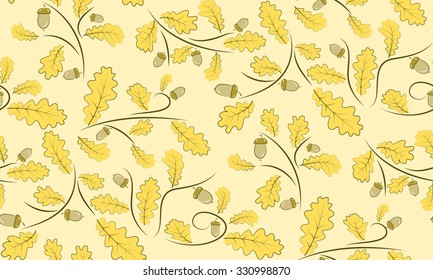 Vector seamless background of acorns and oak leaves. Seamless pattern of leaves.