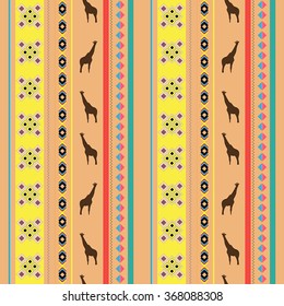 Vector seamless background. African patterns. Africa. Giraffe. The geometric shapes. Orange background