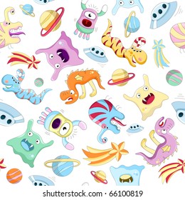 Vector seamless background with aliens and monsters