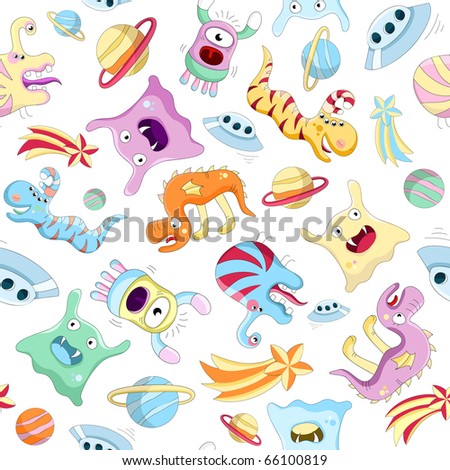 Vector seamless background with aliens and monsters