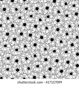 Vector seamless background with anemones. Black and white textile fabric print pattern