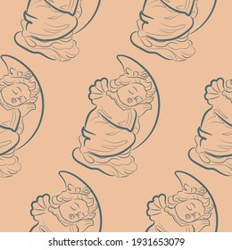 vector
seamless background with an angel short sits on the moon