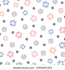 Vector seamless background with animal footprints, illustrated texture and surface decoration.
