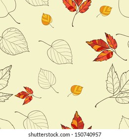 Vector seamless background with autumn leaves