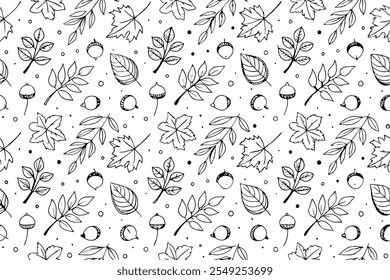 Vector seamless background of autumn leaves in doodle style Background of hand drawn leaves for textiles or book covers wallpaper design graphics print hobbies invitations Vector