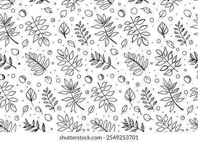 Fondo sin fisuras de Vector de hojas de otoño en estilo doodle Fondo de hojas dibujadas a mano para textiles o cubiertas de libros Fondo de pantalla diseño gráfico imprimir pasatiempos invitaciones Vector