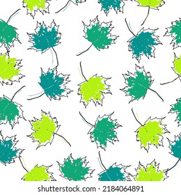 Vector seamless background: autumn maple leaves on white. Vector illustration for stylish background, banner, textile, wrapping paper design.