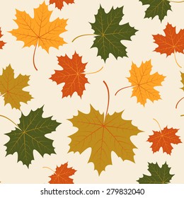 Vector seamless background with autumn maple leaves 