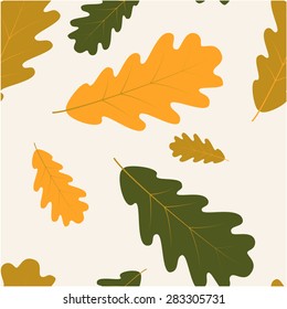 Vector seamless background with autumn oak leaves 