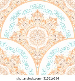 Vector seamless background with autumn round pattern and tree in the rain and the soil.