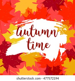 Vector seamless background with autumn sheets and text
