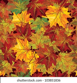 Vector seamless background of autumnal leaves.