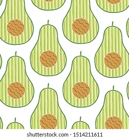 Vector seamless background with avocado fruit slices on a white background.