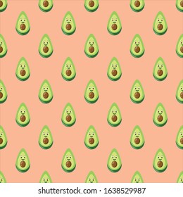 Vector seamless background with avocado fruit slices on a pink background.